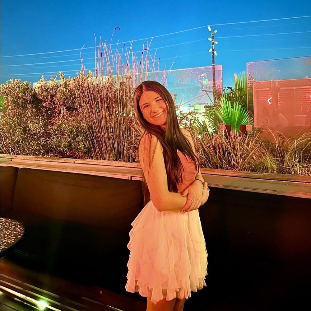 Strapless Pink and White Tulle Mini Dress